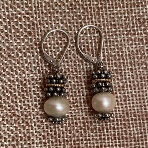 14k Gold and Sterling Silver Pearl Earrings